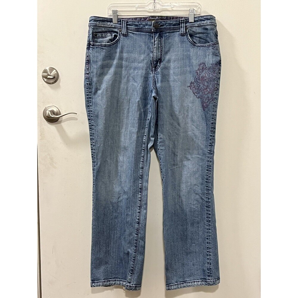 Venezia Womens Denim w Pink Floral Paint Accent Mid Rise Straight Jeans Size 18 - Picture 4 of 10